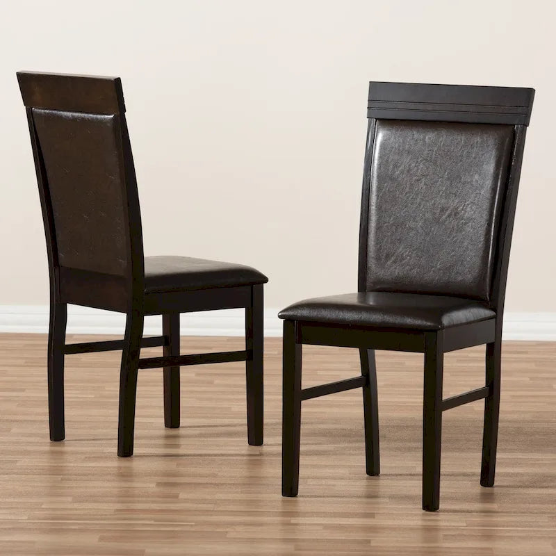 Modern Dark Brown Faux Leather Dining Chair Set by Baxton Studio 7