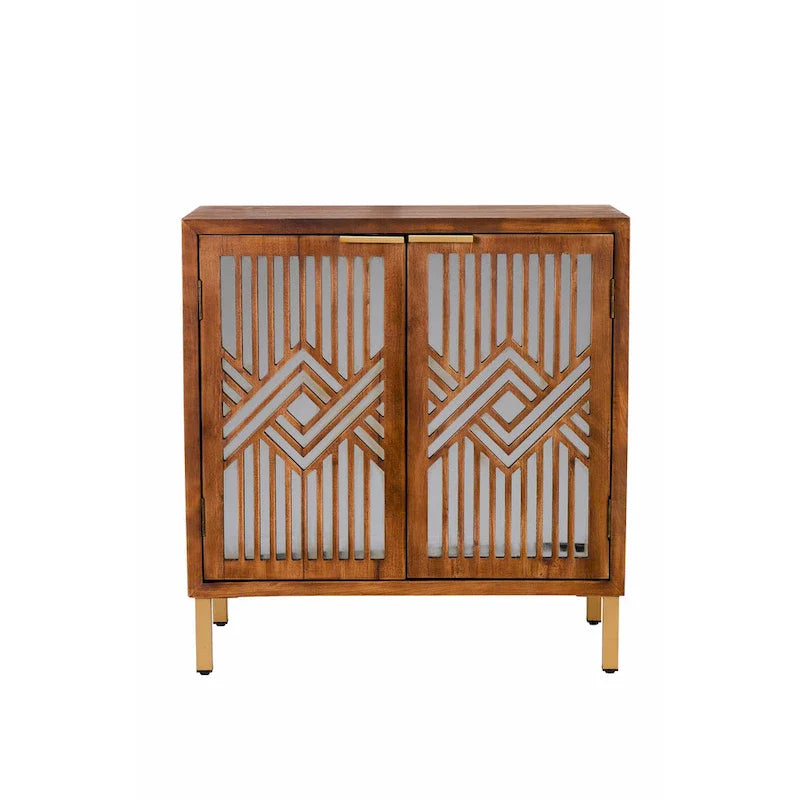 COZAYH Rustic Farmhouse Accent Cabinet with Geometric Mirror Fronts 4