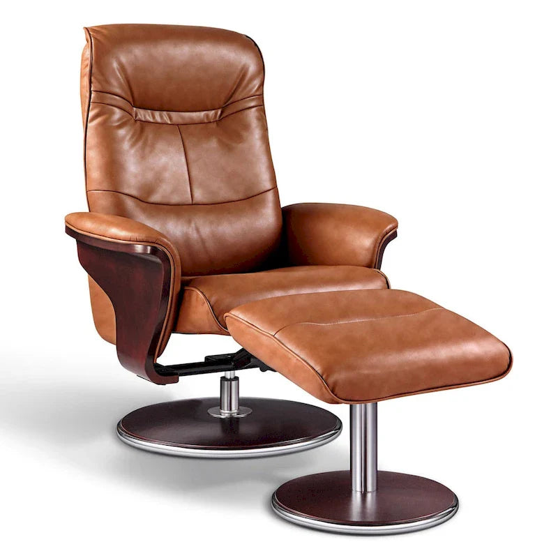 Artiva USA 'Milano' Contemporary Brown Leather Swivel Recliner with Ottoman 1