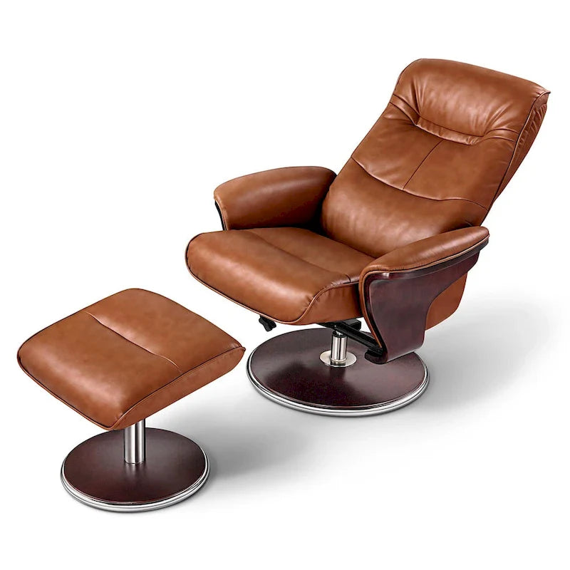 Artiva USA 'Milano' Contemporary Brown Leather Swivel Recliner with Ottoman 2