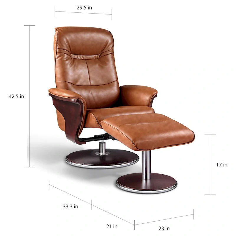 Artiva USA 'Milano' Contemporary Brown Leather Swivel Recliner with Ottoman 3