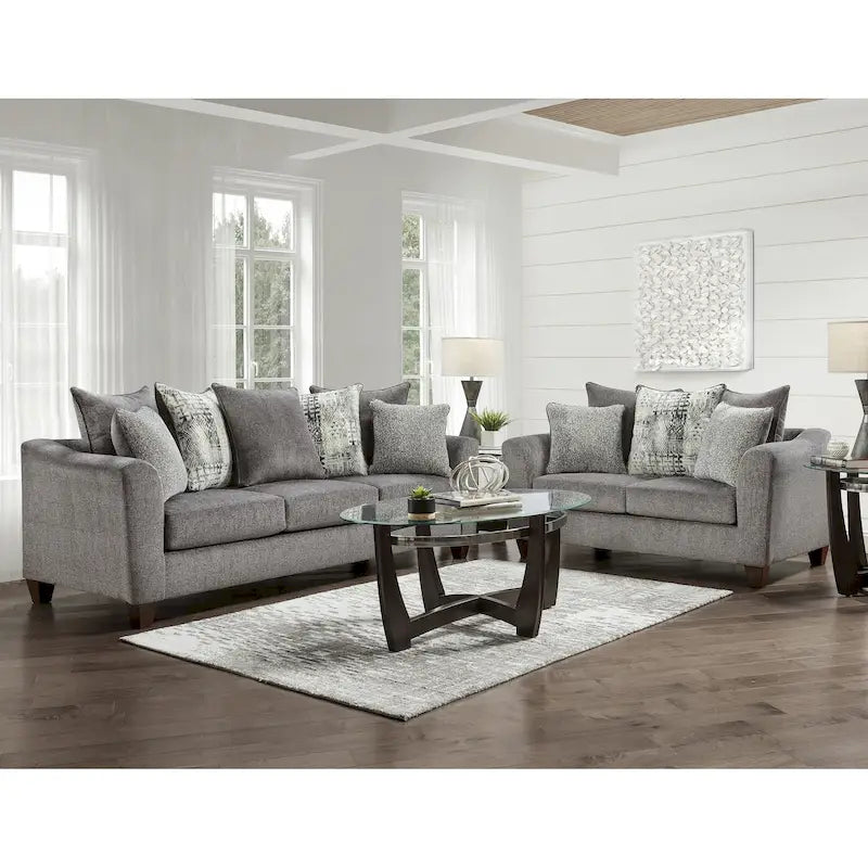 Roundhill Furniture Davoz 2-Piece Living Room Set: Sofa and Loveseat in Tori Slate 9