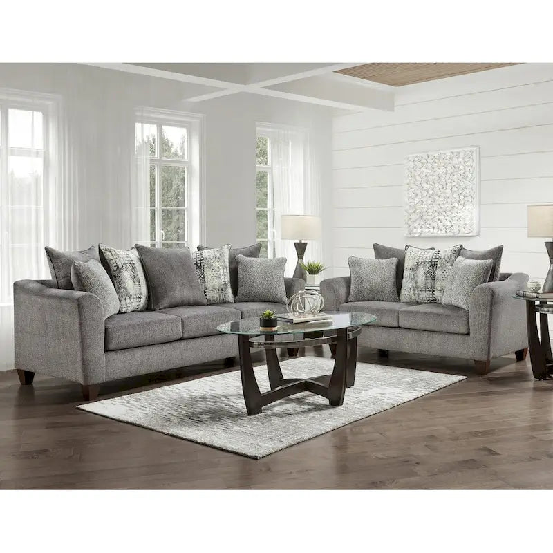 Roundhill Furniture Davoz 2-Piece Living Room Set: Sofa and Loveseat in Tori Slate 1