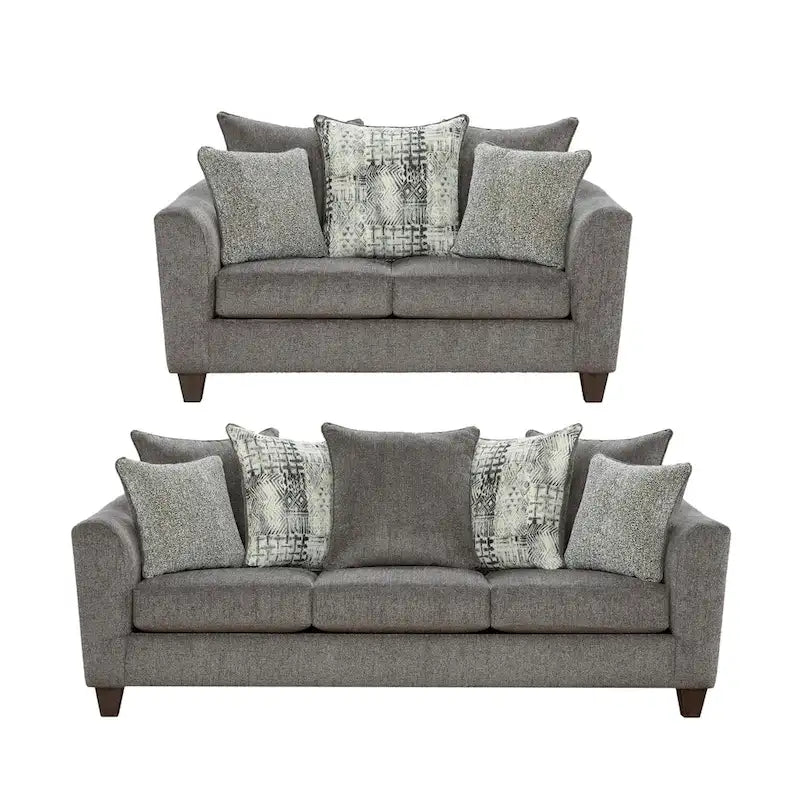 Roundhill Furniture Davoz 2-Piece Living Room Set: Sofa and Loveseat in Tori Slate 2