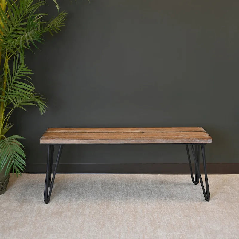 Roundhill Furniture Aryven Rustic Dark Pine Industrial Dining Bench 1