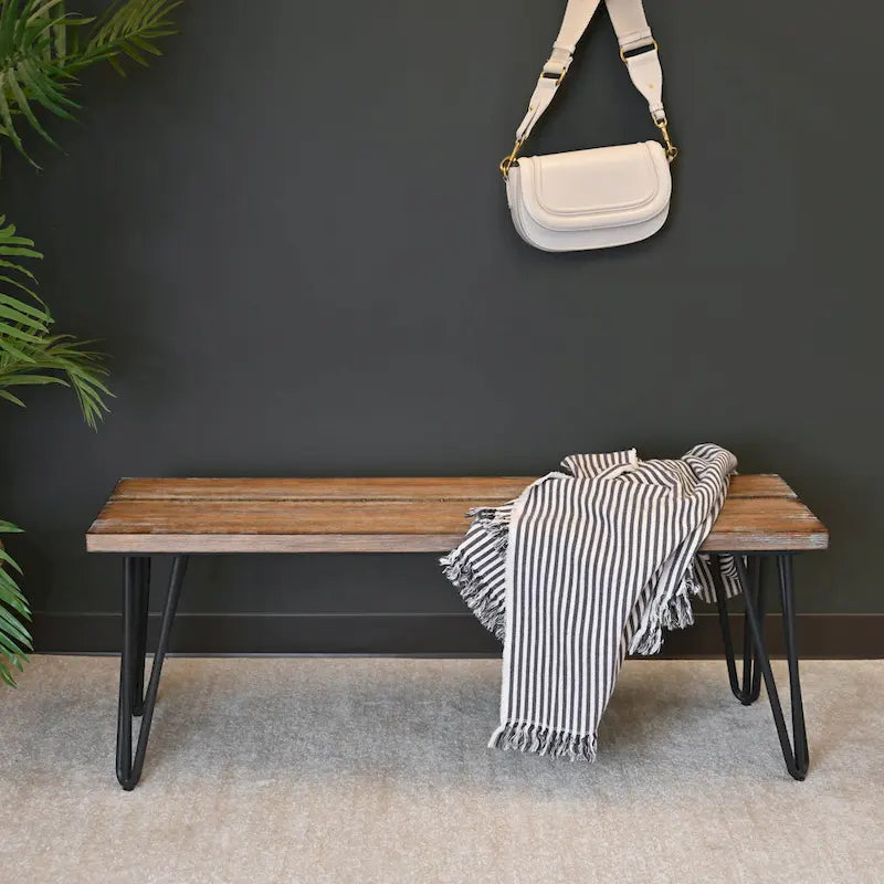 Roundhill Furniture Aryven Rustic Dark Pine Industrial Dining Bench 2