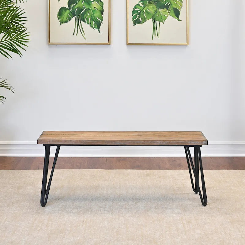 Roundhill Furniture Aryven Rustic Dark Pine Industrial Dining Bench 3