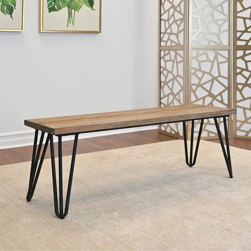 Roundhill Furniture Aryven Rustic Dark Pine Industrial Dining Bench 4