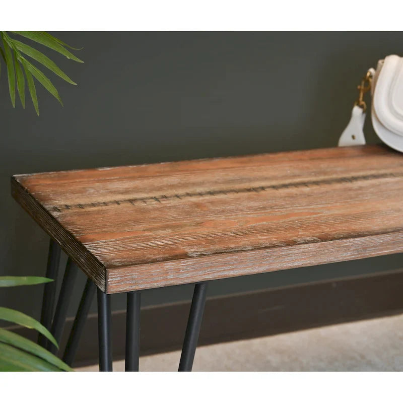 Roundhill Furniture Aryven Rustic Dark Pine Industrial Dining Bench 5