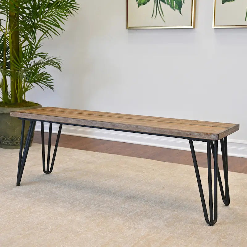 Roundhill Furniture Aryven Rustic Dark Pine Industrial Dining Bench 6
