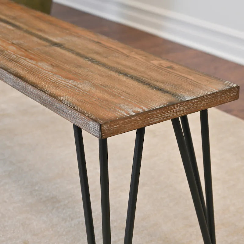 Roundhill Furniture Aryven Rustic Dark Pine Industrial Dining Bench 7