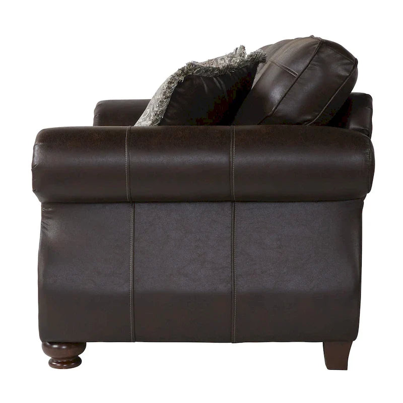 Roundhill Furniture Leinster Espresso Fabric Upholstered Sofa and Loveseat Set with Nailhead Trim 3
