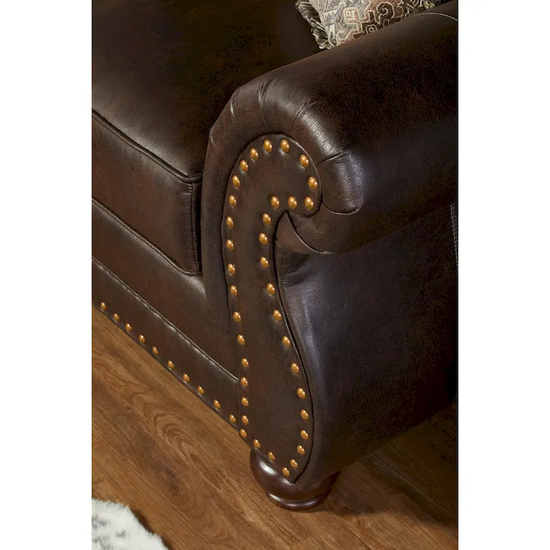 Roundhill Furniture Leinster Espresso Fabric Upholstered Sofa and Loveseat Set with Nailhead Trim 7