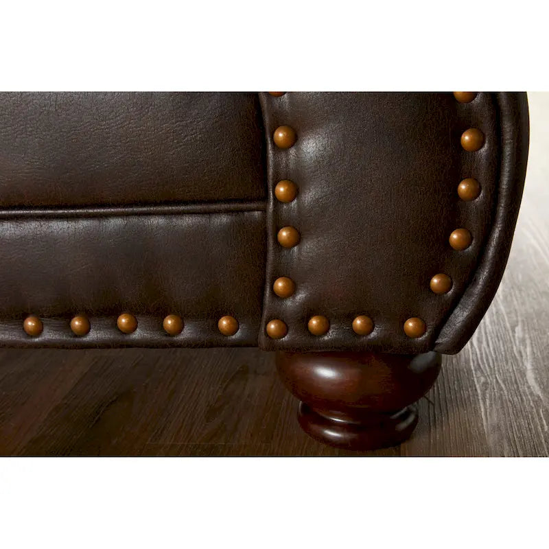 Roundhill Furniture Leinster Espresso Fabric Upholstered Sofa and Loveseat Set with Nailhead Trim 9