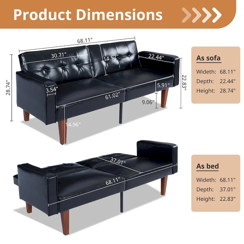 Convertible Memory Foam Futon Sofa Bed - Foldable Daybed Loveseat Sleeper 25