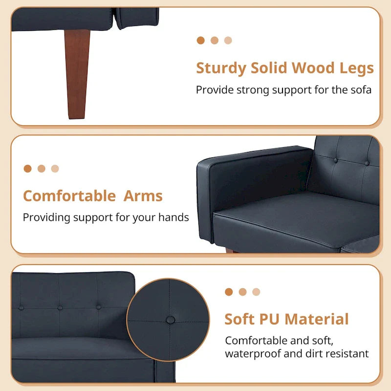Convertible Memory Foam Futon Sofa Bed - Foldable Daybed Loveseat Sleeper 34