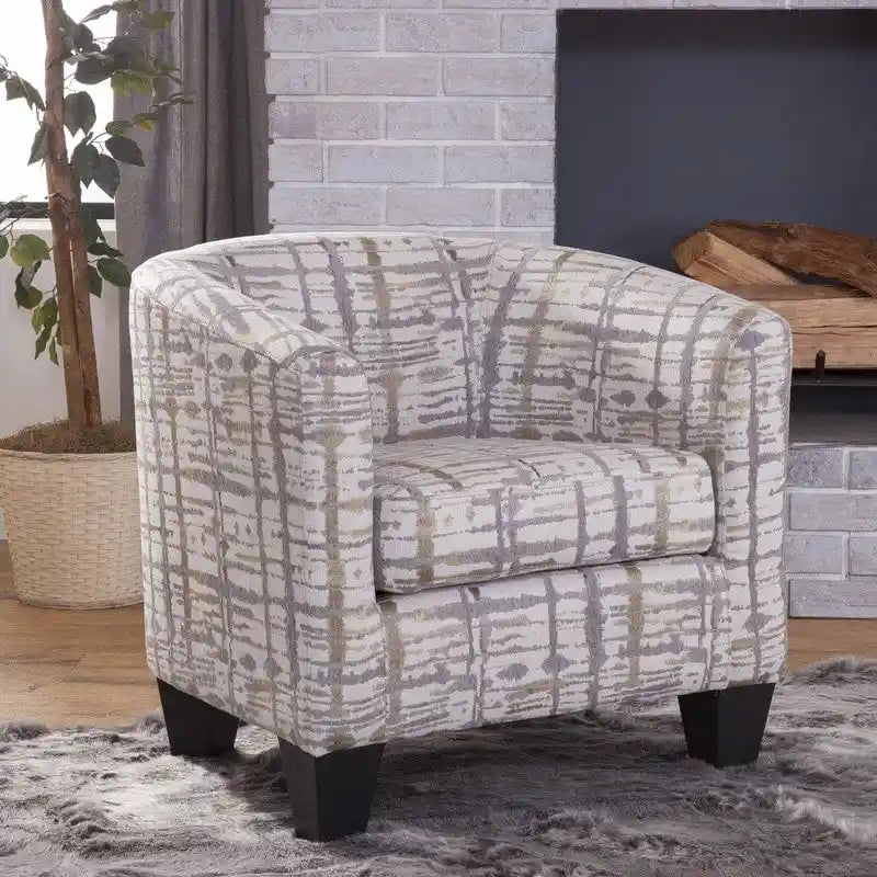 Grafton Home Enzo Gold and Grey Splatter Upholstered Accent Barrel Chair 1