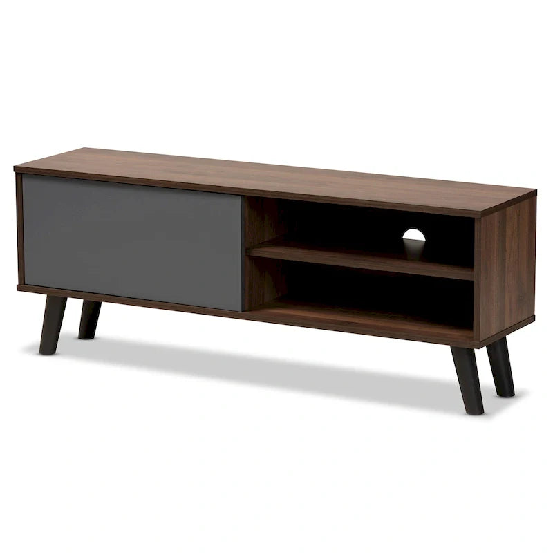 Two-Tone Walnut Brown and Grey Wood TV Stand - Mallory Collection 10