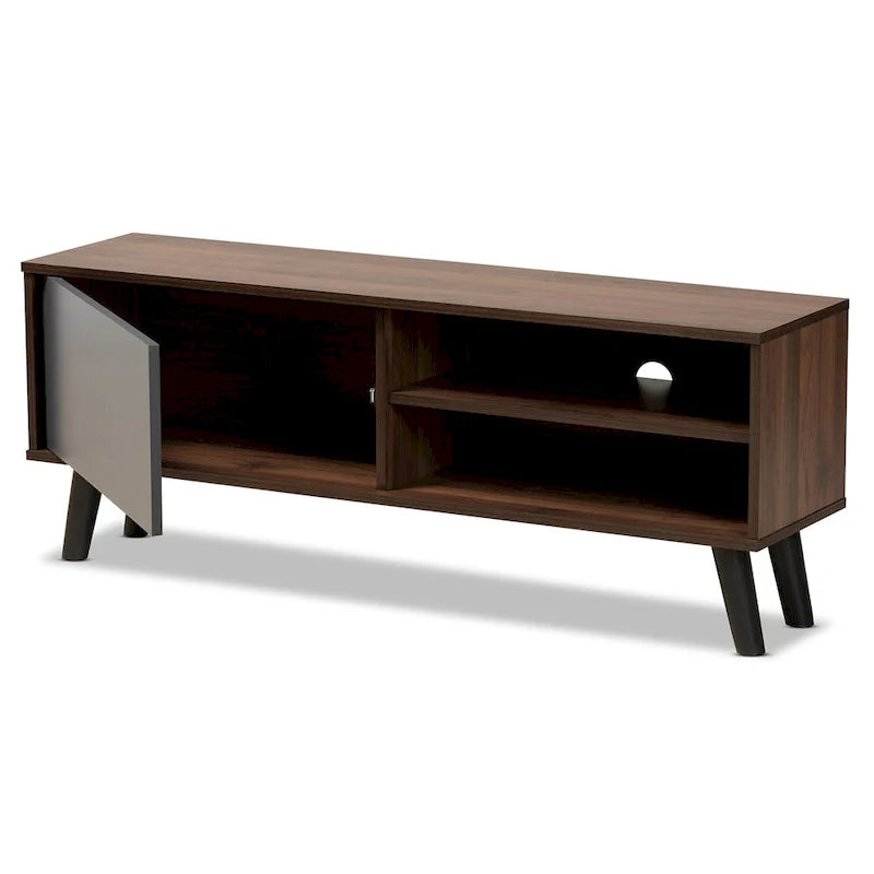 Two-Tone Walnut Brown and Grey Wood TV Stand - Mallory Collection 3