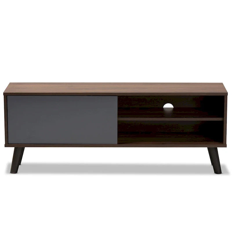 Two-Tone Walnut Brown and Grey Wood TV Stand - Mallory Collection 4