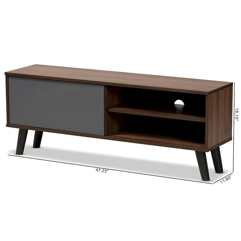 Two-Tone Walnut Brown and Grey Wood TV Stand - Mallory Collection 9