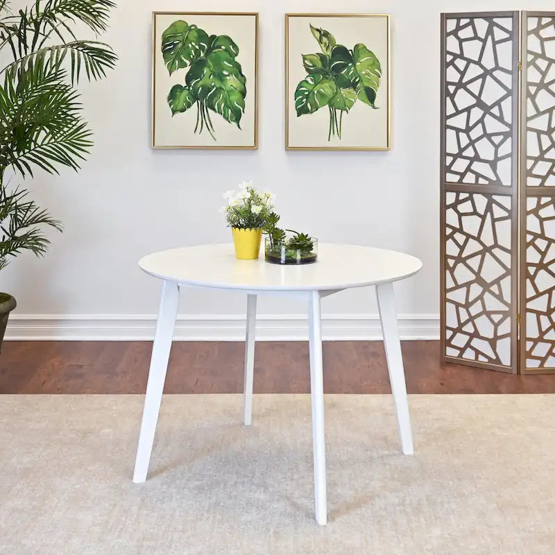Roundhill Furniture Roma Modern White Round Dining Table 1