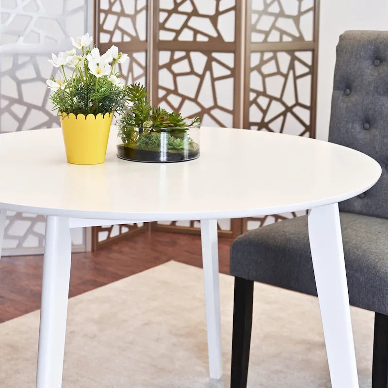 Roundhill Furniture Roma Modern White Round Dining Table 2