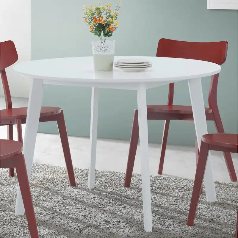 Roundhill Furniture Roma Modern White Round Dining Table 3