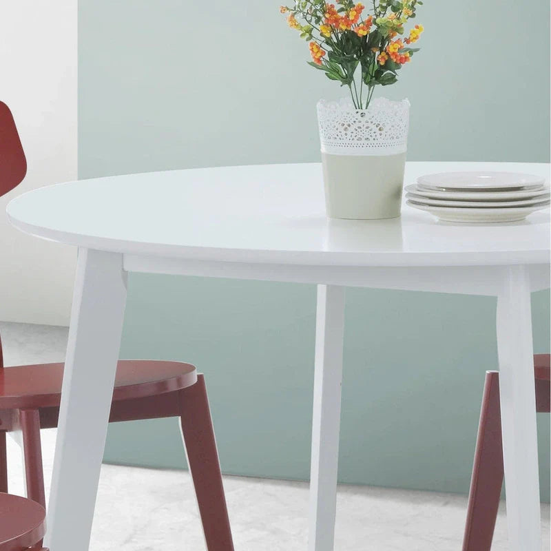Roundhill Furniture Roma Modern White Round Dining Table 4