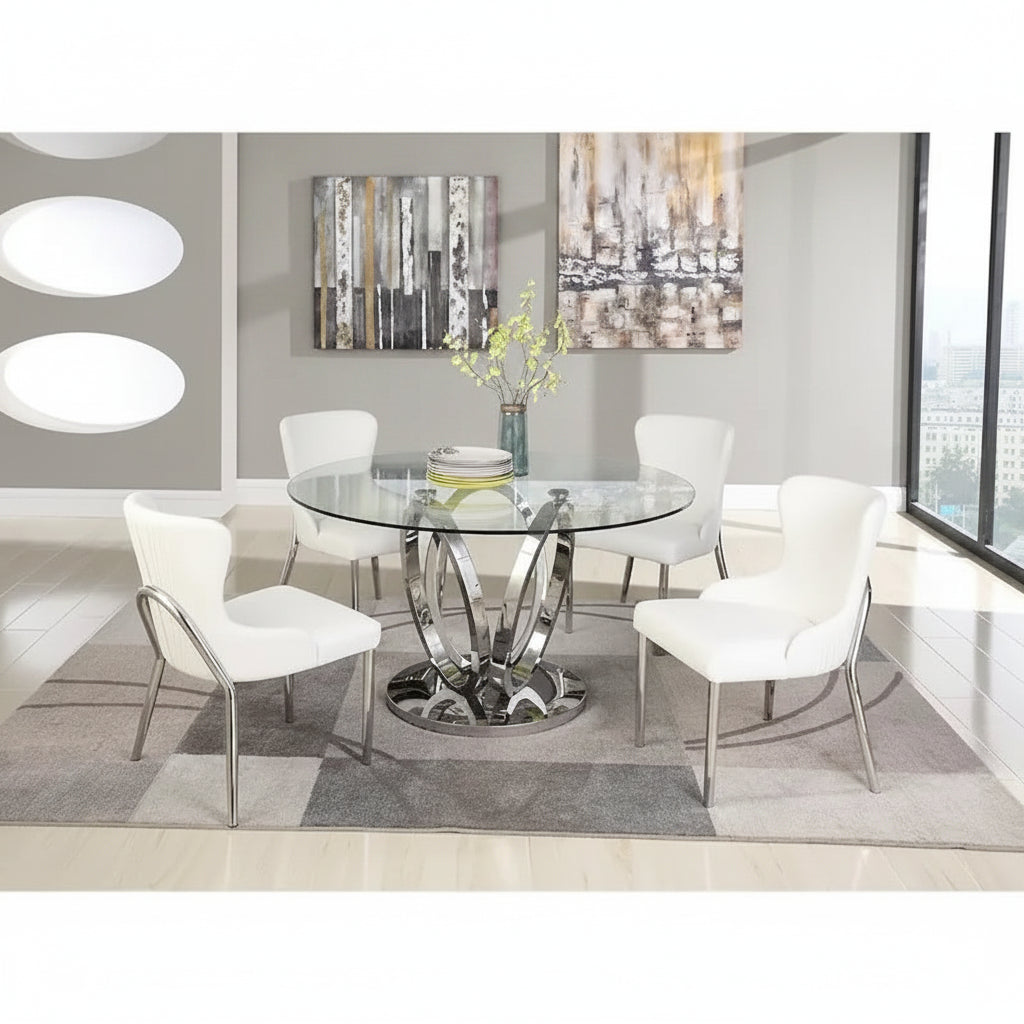 Somette Ema Round Dining Table with Glass Top and Steel Base 1