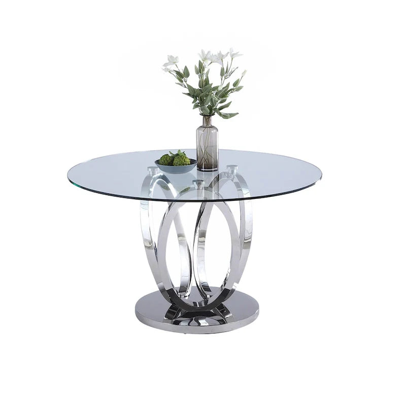 Somette Ema Round Dining Table with Glass Top and Steel Base 2