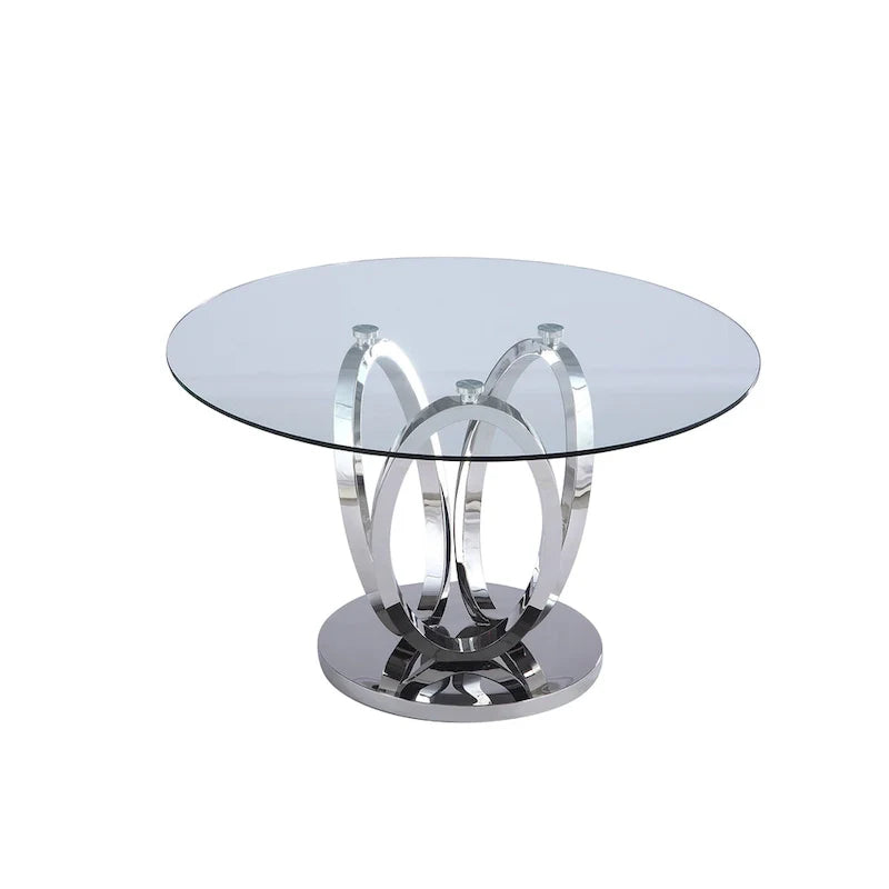 Somette Ema Round Dining Table with Glass Top and Steel Base 3