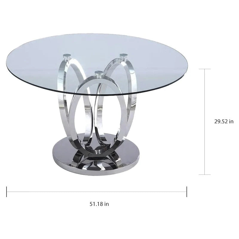 Somette Ema Round Dining Table with Glass Top and Steel Base 5
