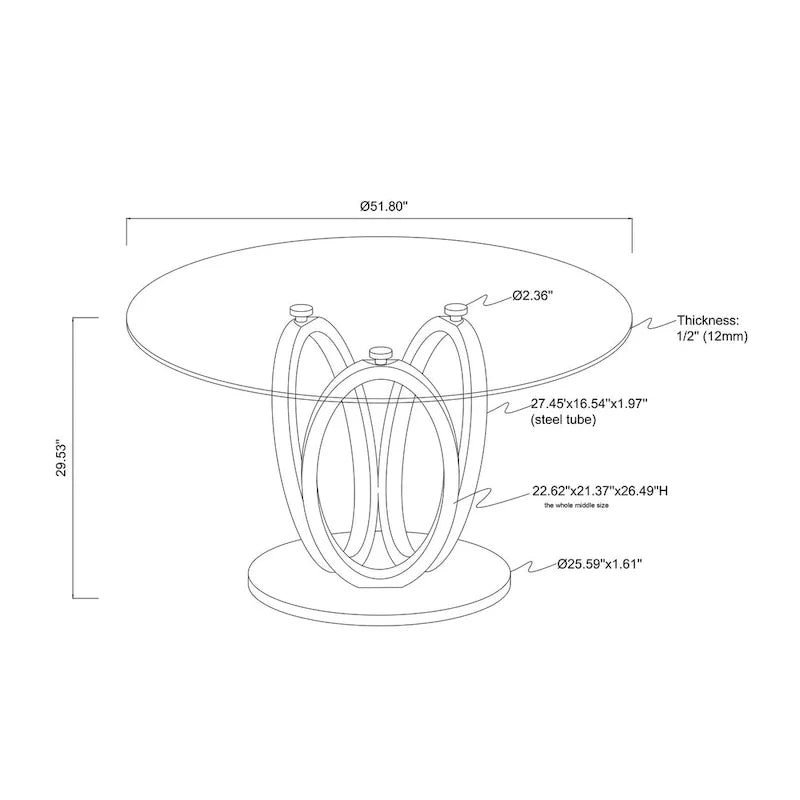 Somette Ema Round Dining Table with Glass Top and Steel Base 6