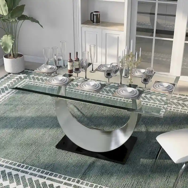 Heer Contemporary Black Steel U-Shaped Pedestal 7-Piece Dining Set by Furniture of America 4