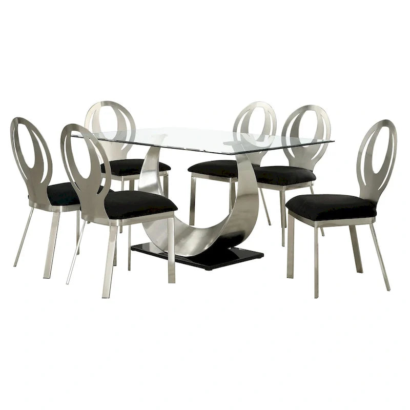 Heer Contemporary Black Steel U-Shaped Pedestal 7-Piece Dining Set by Furniture of America 10