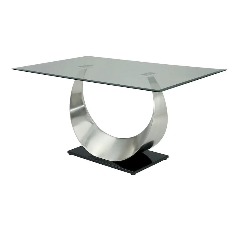 Glass Dining Table Set with 6 Upholstered Chairs and Metal Base 11
