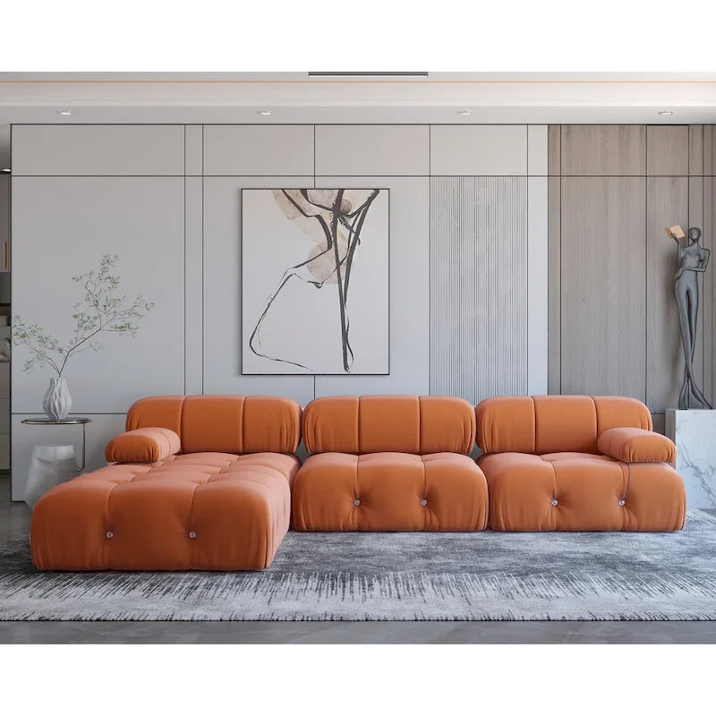 Contemporary Large Modular Sectional Sofa in Orange Velvet 1