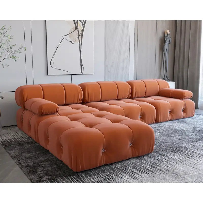 Contemporary Large Modular Sectional Sofa in Orange Velvet 2