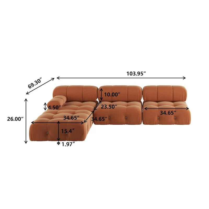 Contemporary Large Modular Sectional Sofa in Orange Velvet 5
