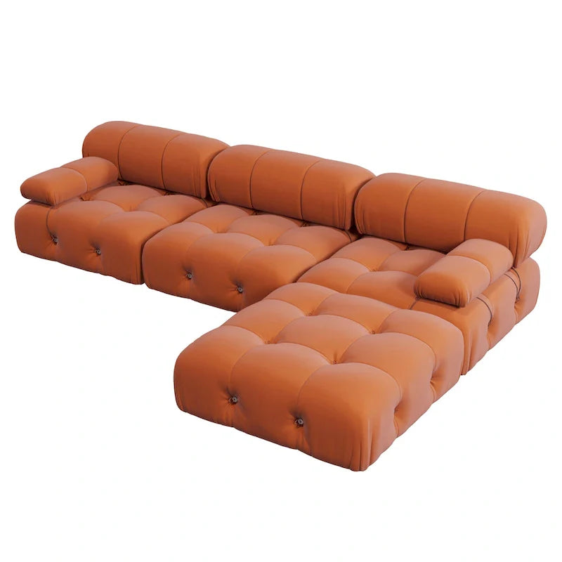 Contemporary Large Modular Sectional Sofa in Orange Velvet 6