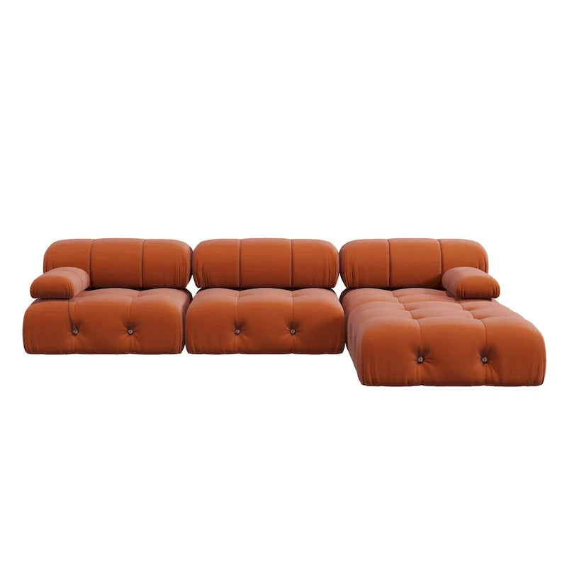 Contemporary Large Modular Sectional Sofa in Orange Velvet 8