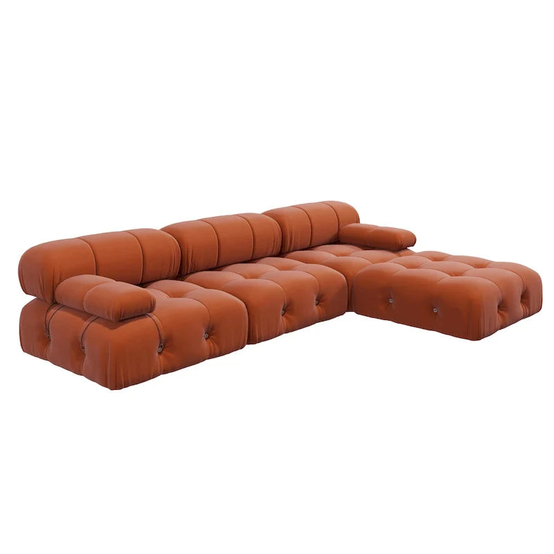 Contemporary Large Modular Sectional Sofa in Orange Velvet 9