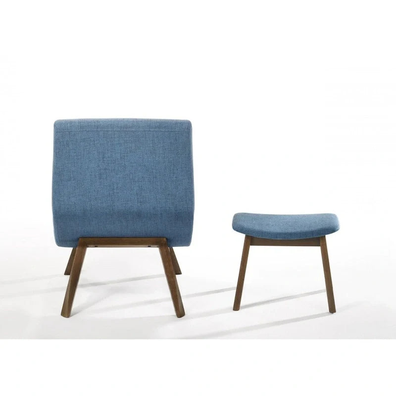 Modrest Whitney Contemporary Blue and Walnut Accent Chair with Ottoman 3