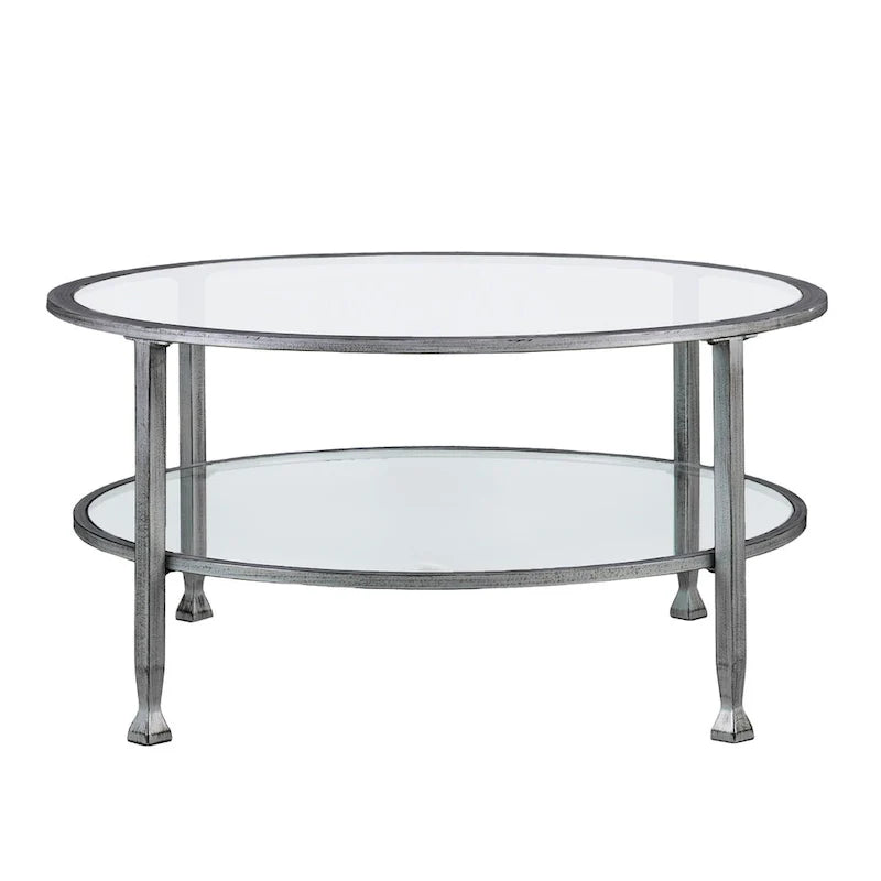 Glenn Distressed Silver Round Coffee Table with Glass Top and Shelf by SEI Furniture 3