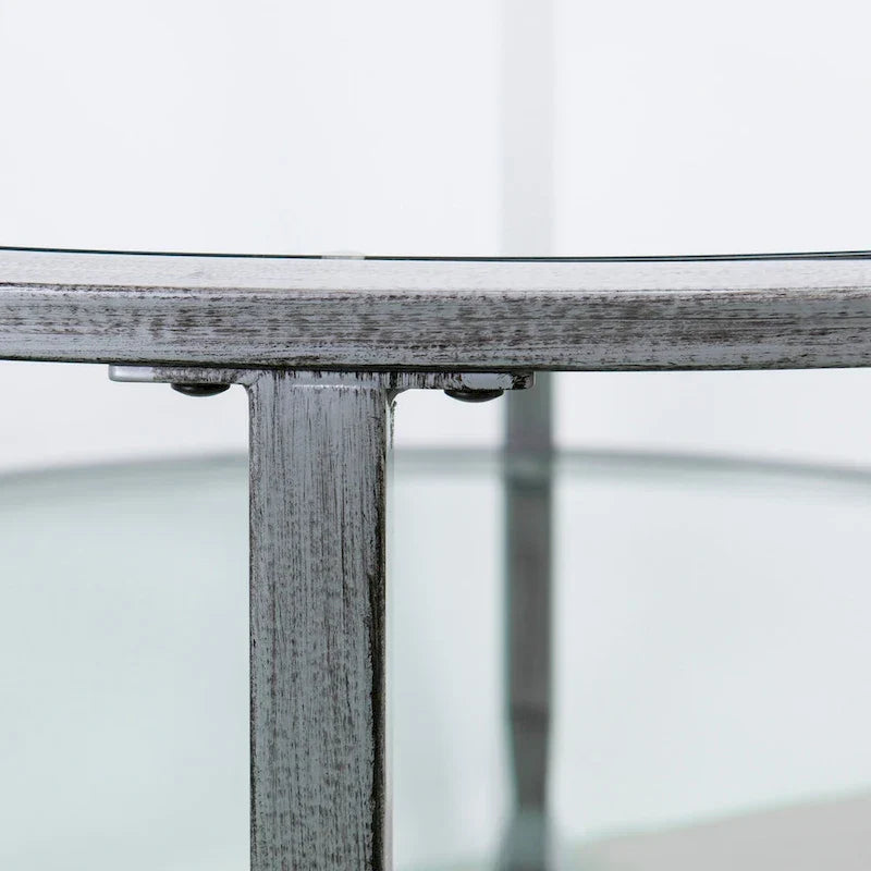 Glenn Distressed Silver Round Coffee Table with Glass Top and Shelf by SEI Furniture 5