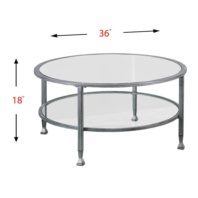 Glenn Distressed Silver Round Coffee Table with Glass Top and Shelf by SEI Furniture 6
