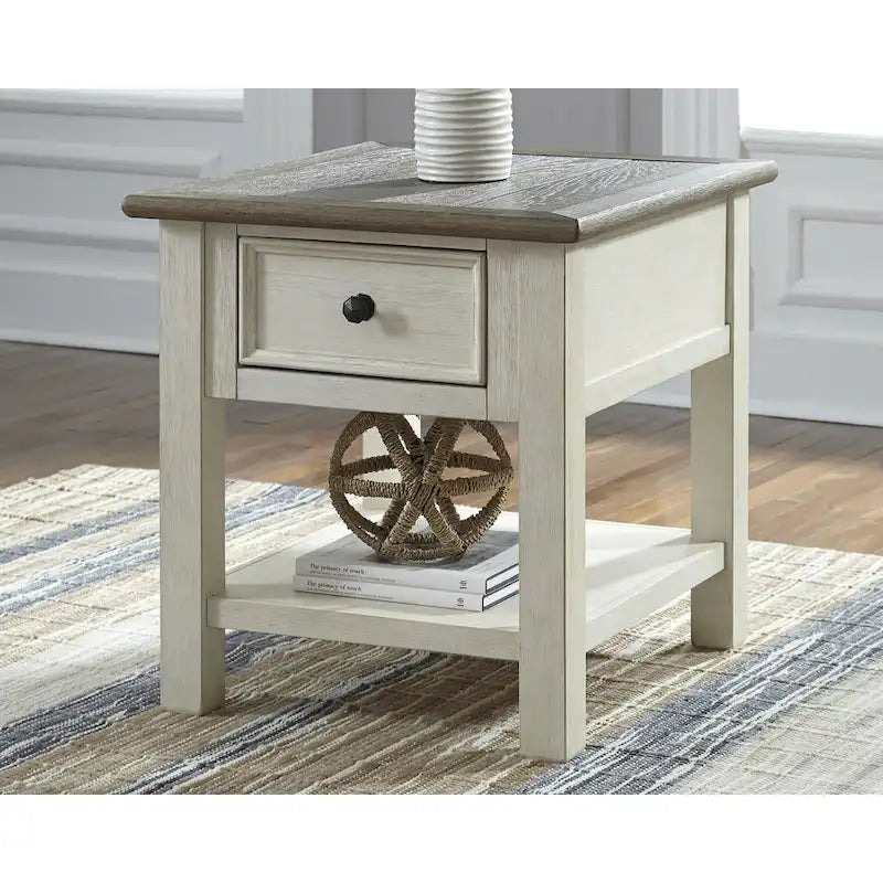 Farmhouse End Table with Drawer and Open Shelf Storage