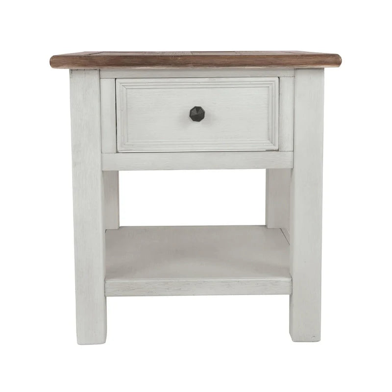 Farmhouse End Table with Drawer and Open Shelf Storage