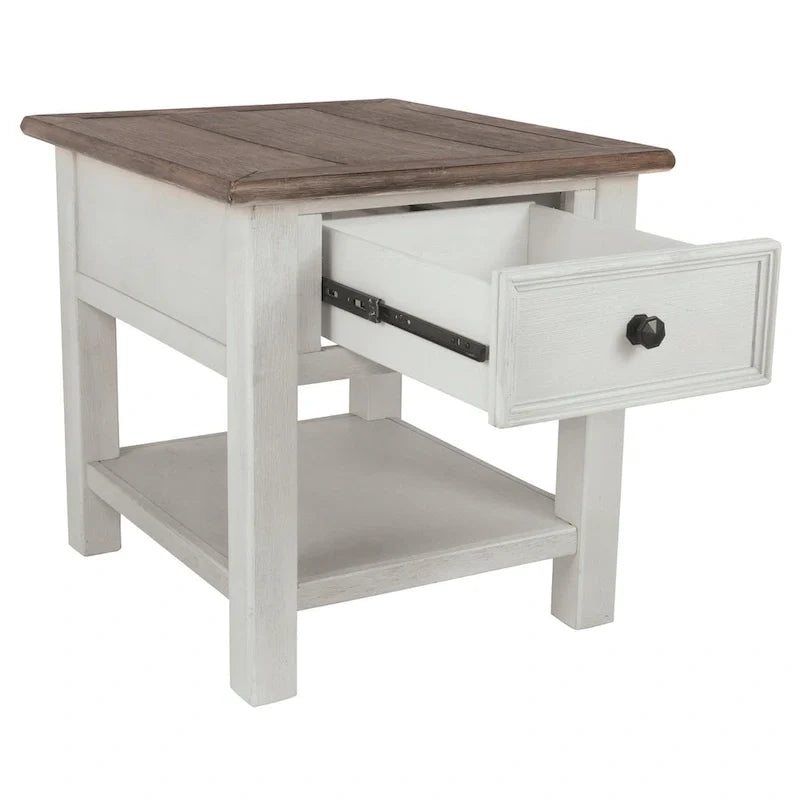 Farmhouse End Table with Drawer and Open Shelf Storage 3